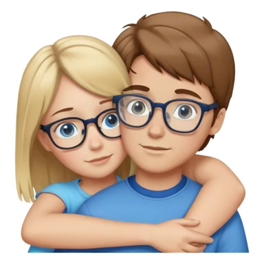 Boy with brown hair and glasses hug girl with blonde hair and blue eyes sticker