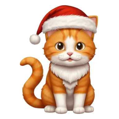 Make me a orange tabby cat with a white chin and a bit of white on the end of his tail with a Santa hat sticker