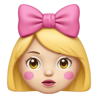 Pouting yellow face emoji with pink bow on head sticker