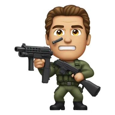 Arnold Schwarzenegger as commando holding a mini gun sticker