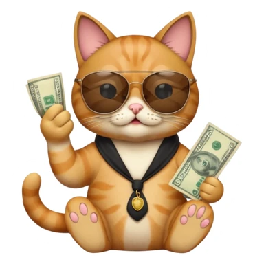 Cat with sunglasses sticking touch out with money sticker