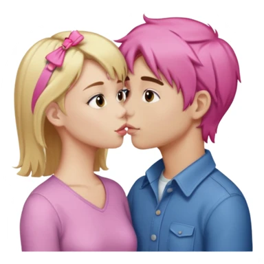 Blonde girl with a pink hair clip kissing a brown haired boy  sticker