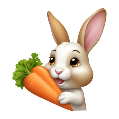 a rabbit eating a carrot sticker
