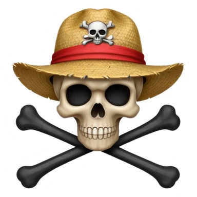 Fait moi ce drapeau 🏴‍☠️ a l'identique et met lui sur la tête de mort un chapeau de paille avec un fil rouge sticker