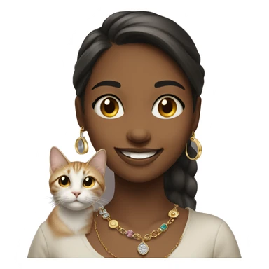 smiling girl indoors with jewelry walking cat sticker