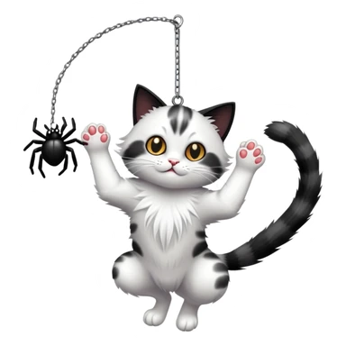A playful cat batting at a dangling spider with its paw fully extended sticker