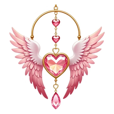 Reddish-pinkish and golden warm-colored romantic lush beautiful pretty hanging crystal-catcher aesthetic with hearts and sparkles and and white angel wings sticker