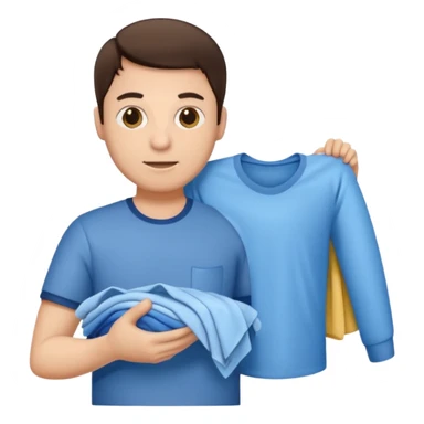 brunette man holding laundry sticker