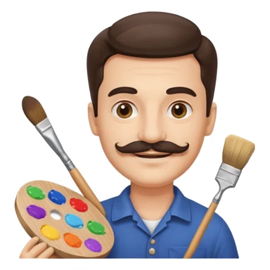 artist with palette and moustache smiling sticker