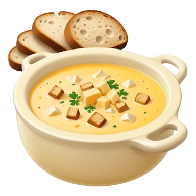 cheese soup with lard and garlic, and cubes of dry dark bread sticker