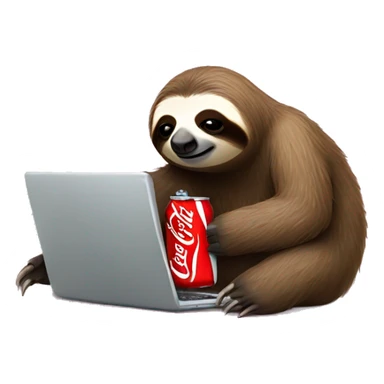 tired sloth with coca cola can and laptop sticker