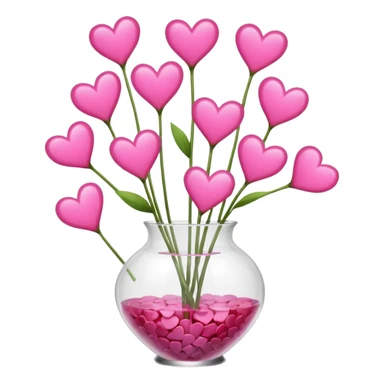 10000000 huge pink hearts on stems in a clear glass vase sticker