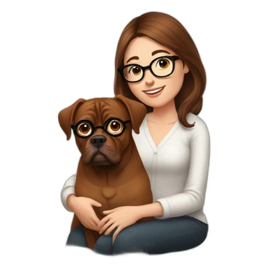 brunette girl in specs along with french mastiff on her lap sticker