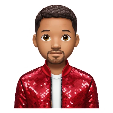 Will Smith with dark brown hair, red sequin outfit sticker