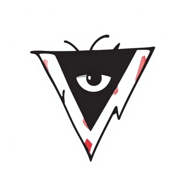 Make the eye inside the jagged blood-red triangle more menacing, with sharp features, intense gaze, and a sinister aura, in black doodle style. sticker