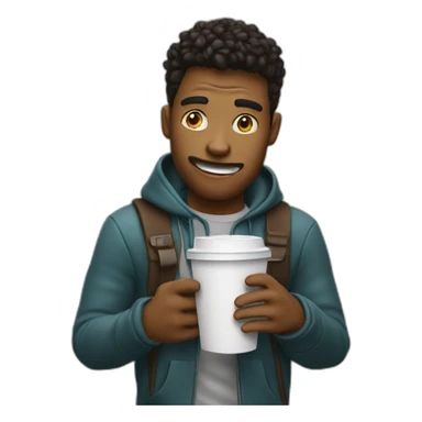 a student stessed crazy drinking a big take away coffe sticker