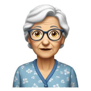 An  elderly  European  woman  with  glasses  and  wrinkles,  dressed  in  pajamas. sticker