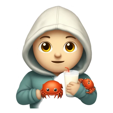 chubby, light hair, short hair, combover, hoodie, holding crab mascot from rust programming language. And a sweet milk in the other hand sticker
