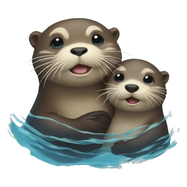 Mama otter and baby otter in water sticker