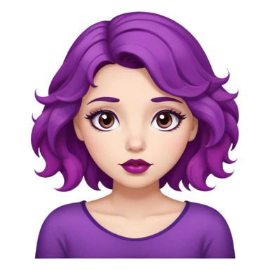 Girl with purple wavy hair and sleepy brown eyes with long lashes and plump dark pink lips  sticker