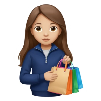 A little girl (he usually calls her baby), who is obsessed with shopping and luxury brands and holds a dozen of bags, she wears navy blue half zip sweater and holds 10 bags and she has long brown hair  sticker