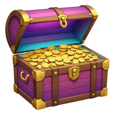 wooden brown treasure chest filled with coins pack in gradient of turquoise, blue, pink, purple, and coral sticker