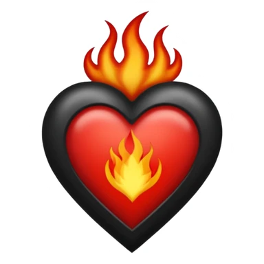 Black and red heart with small flames tattoo style sticker