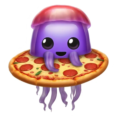 A jellyfish holding a pepperoni pizza sticker