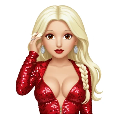 Christina Aguilera with long platinum blonde hair, red sequin bra, red sequin baggy pants sticker