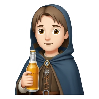 young medieval pilgrim with cloak and beer bottle sticker