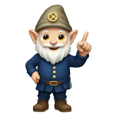 Gnome wearing navy blue holding up his hand with his pinky and index finger extended sticker