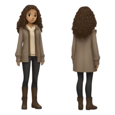 Hermione granger with Brown hair is black wizard clothese and à beige skin sticker