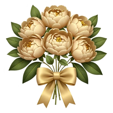 Beige peonies bouquet with golden bow sticker