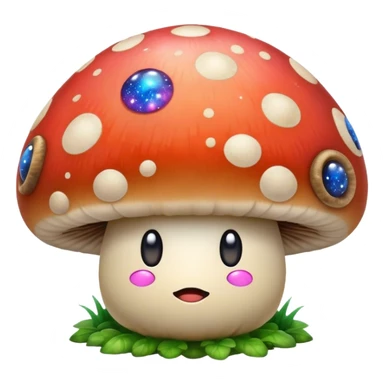 a mushroom with a face with a galaxy background sticker