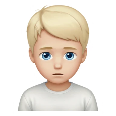Light blonde,Shy , cute ,young Boy emoji, blue eyes, blushing, looking down, sad, white clothes sticker