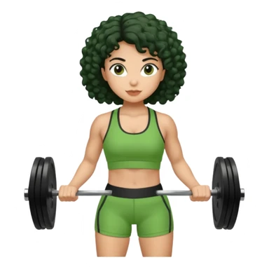 woman with olive skin and curly black hair wearing a green workout outfit (shorts) and lifting weights sticker