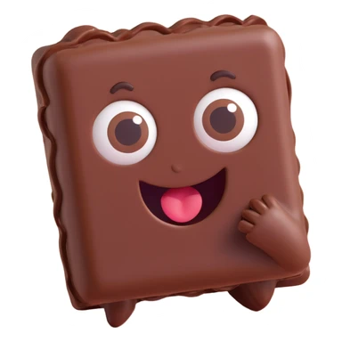 Rectangular chocolate mini pastry, slightly tilted, squished chocolate, crazy wide eyes, open mouth, text above: "ПАСТИЧКА", chibi style, Twitch emoji style, transparent background, colorful sticker
