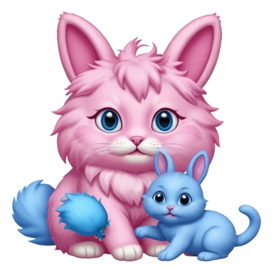 pink cat and blue bunny playing sticker
