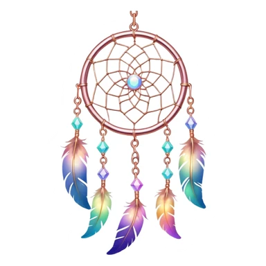 Iridescent pastel rainbow colorful transparent bright light luminescent dream-catcher hanging from an iridescent chain, rose-gold-metal  sticker