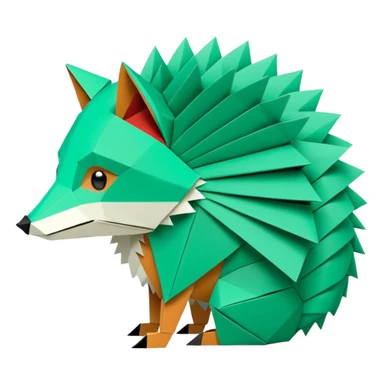 origami half fox half hedgehog in color green mint rgb(168, 251, 211)  #A8FBD3, include the tail of the fox it should not look like a disguise but all one piece sticker