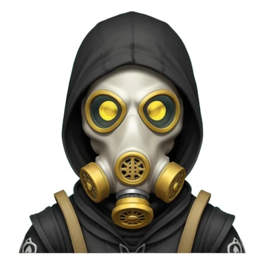 skeleton wearing a gas mask portrait, head and shoulders only, dark hood, glowing eyes inside mask, post-apocalyptic vibe, 3D cartoon, mobile game icon style, clean background, no text, no watermark
 sticker