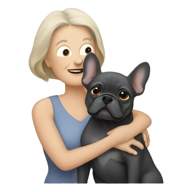 dark blonde older woman hugging dark gray french bulldog sticker