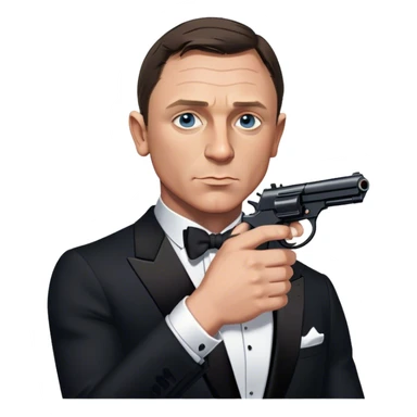 Cinematic Realistic James Bond Daniel Craig Portrait Emoji, depicted as the ultimate suave and enigmatic secret agent, donning a sharply tailored tuxedo, gripping a sleek handgun, with a piercing gaze that exudes confidence and danger. The scene is infused with moody, high-contrast cinematic lighting, evoking the thrilling world of espionage and intrigue. sticker