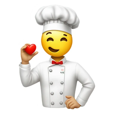 A yellow face emoji wearing a white chef’s hat content expression. It is making a chef’s kiss gesture with its hand, with fingers forming an ‘O’ shape. A small red heart floats near the face sticker