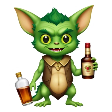 A gremlin holding a Hennessy bottle sticker