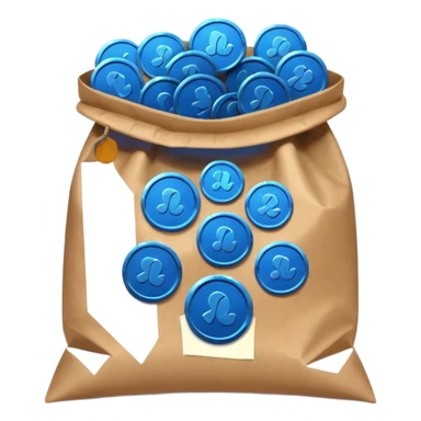 blue coins inside a brown bag  sticker