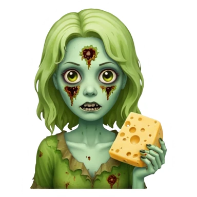 woman zombie holding moldy cheese piece sticker