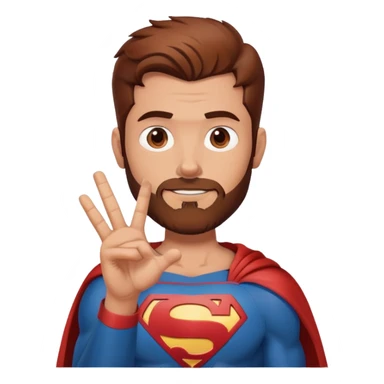 Adult Superman with redish brownish hair and full scruffy beard making hand heart  sticker