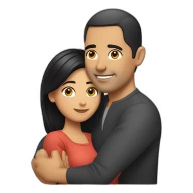 A bald Latino man hugging his black haired wife sticker