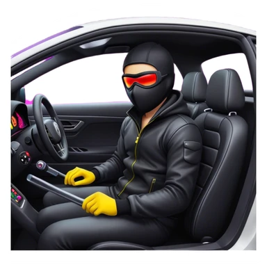 young man with a ski mask in a car going fast sticker